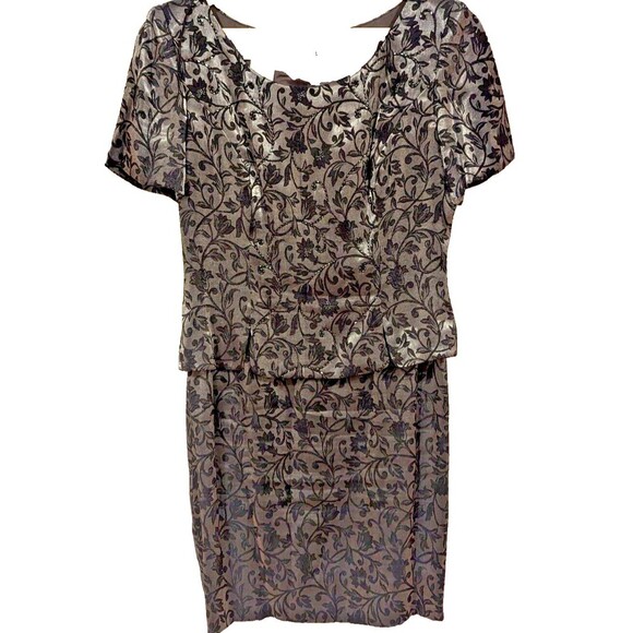 Maggy London Sz 6 Mother of the bride/groom Silver Jaquard Peplum Dress Formal - Picture 1 of 5